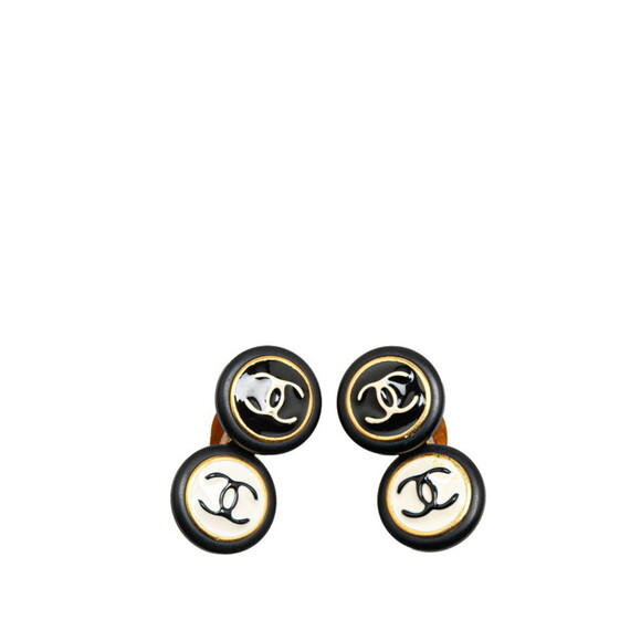 CHANEL Authentic Vintage Black Logo Earrings